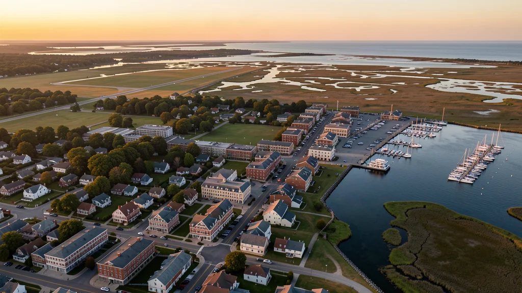 Aerial view of Brunswick, ME showing the local landscape and terrain relevant to aerial imaging operations