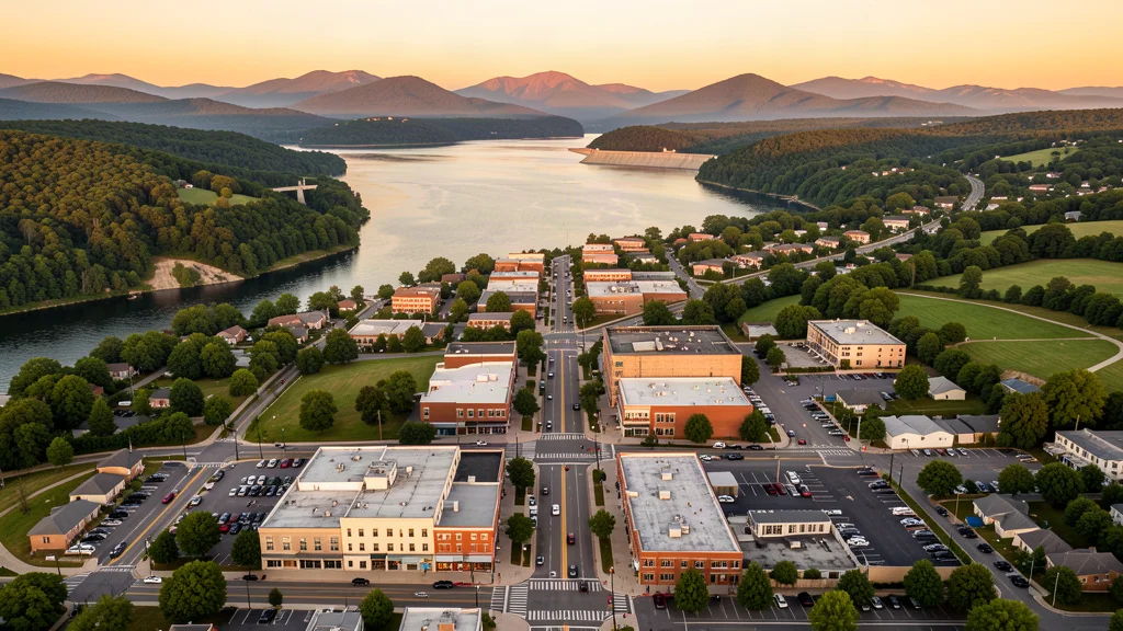 Aerial view of Clarksburg, WV showing the local landscape and terrain relevant to aerial imaging operations