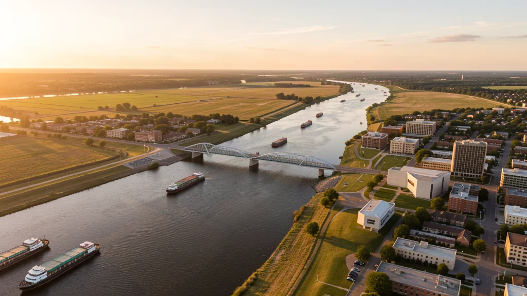Aerial view of Davenport, IA showing the local landscape and terrain relevant to aerial imaging operations