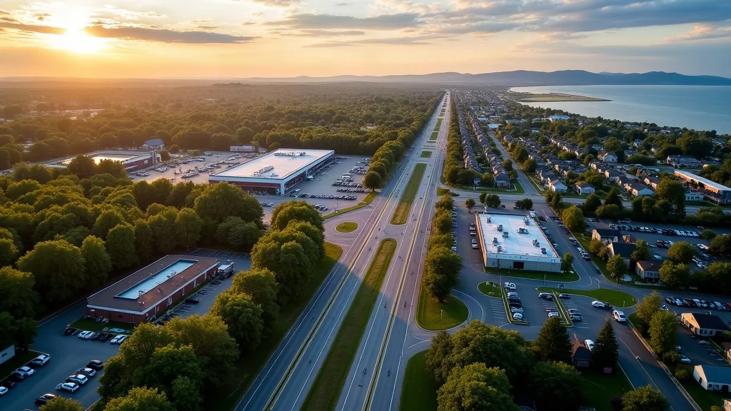 Aerial view of Essex, VT showing the local landscape and terrain relevant to aerial imaging operations