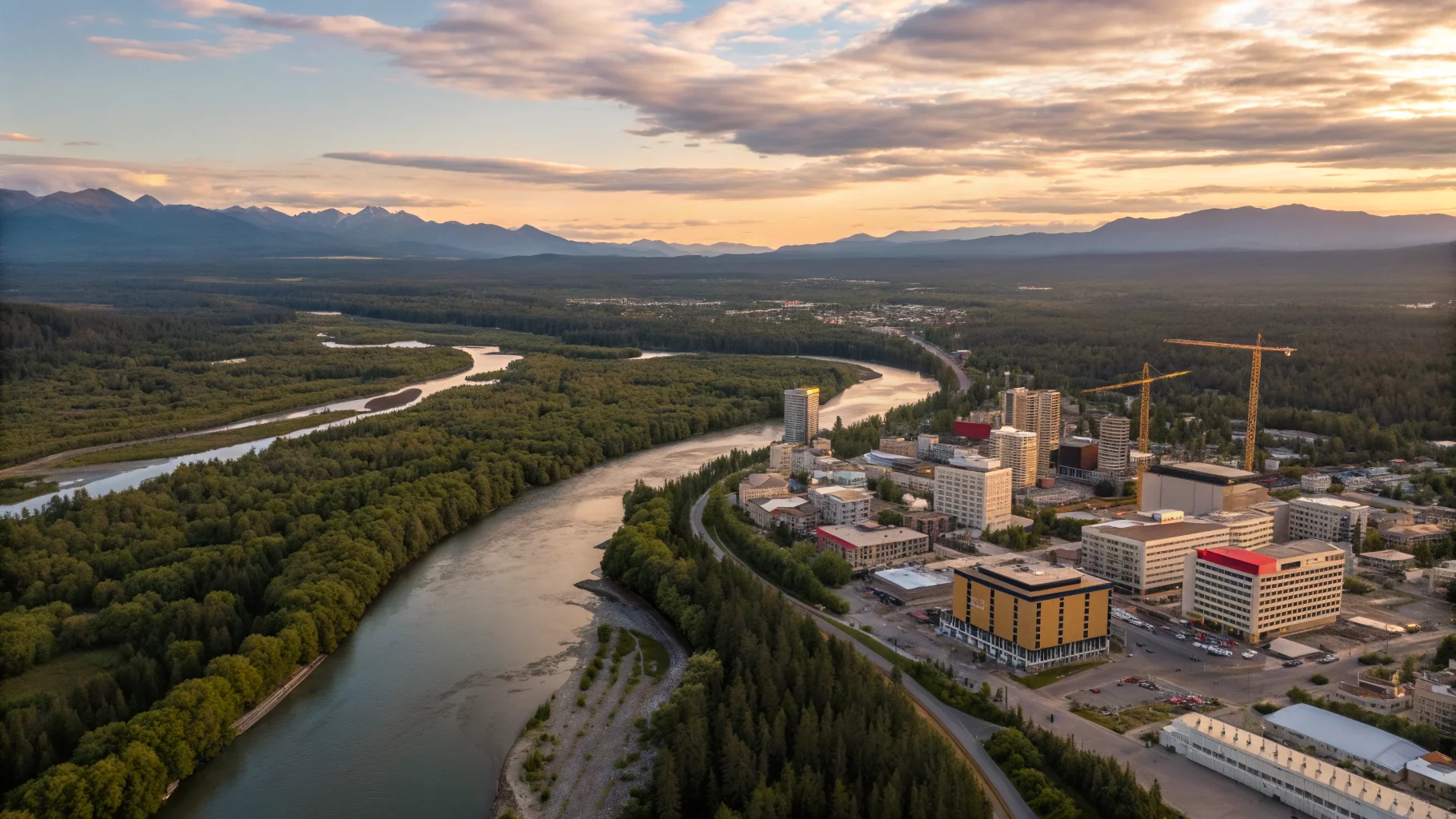 Aerial view of Fairbanks, AK showing the local landscape and terrain relevant to aerial imaging operations