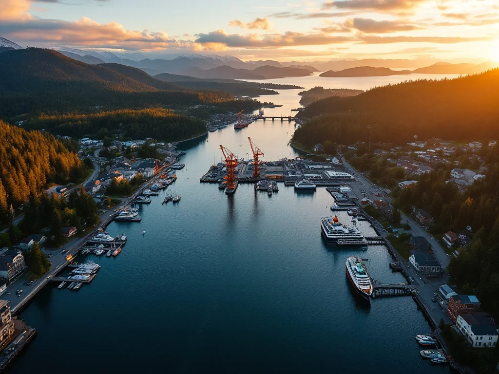 Aerial view of Ketchikan, AK showing the local landscape and terrain relevant to aerial imaging operations