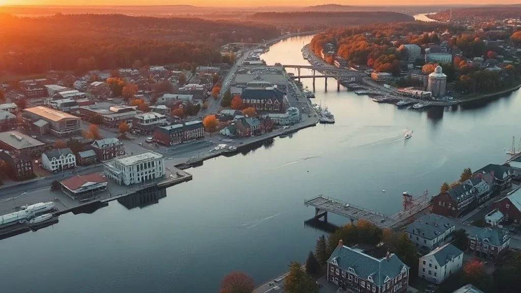 Aerial view of Lewiston, ME showing the local landscape and terrain relevant to aerial imaging operations