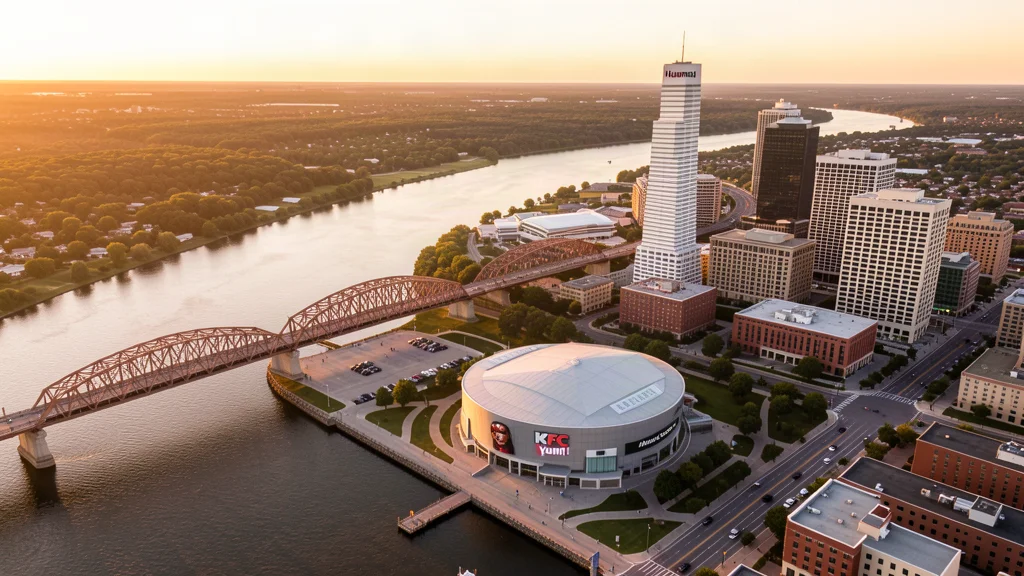 Aerial view of Louisville, KY showing the local landscape and terrain relevant to aerial imaging operations
