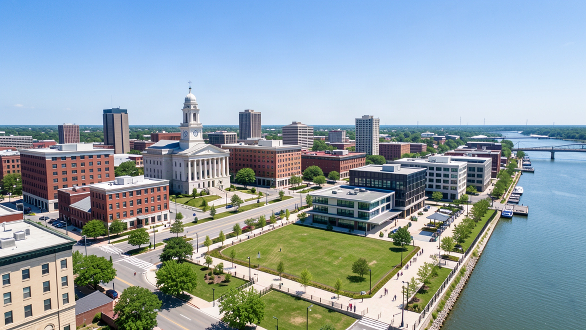 Aerial view of Owensboro, KY showing the local landscape and terrain relevant to aerial imaging operations