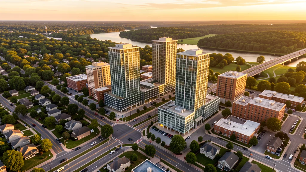 Aerial view of Rockville, MD showing the local landscape and terrain relevant to aerial imaging operations