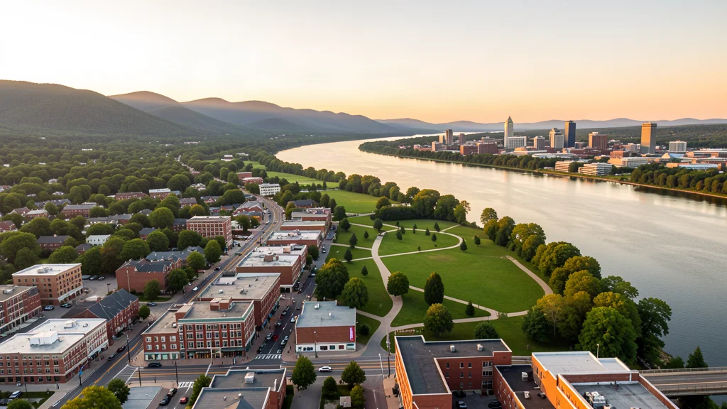 Aerial view of Winooski, VT showing the local landscape and terrain relevant to aerial imaging operations
