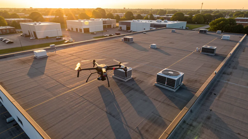 Drone conducting roof inspection in Lynn, Massachusetts — professional aerial mapping services